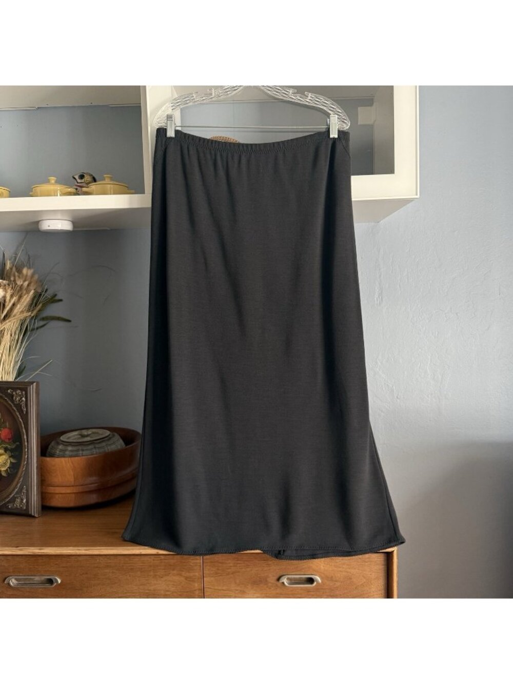 Eileen Fisher Viscose Wool Knit A-Line Maxi Skirt Size XL Minimal Charcoal Gray